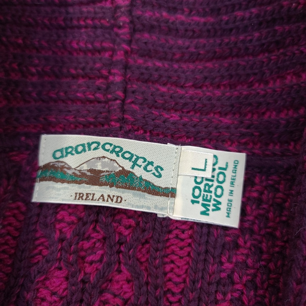 Aran Crafts Cardigan Womens Large Purple Merino Wool Button Sweater Ireland - Picture 5 of 5